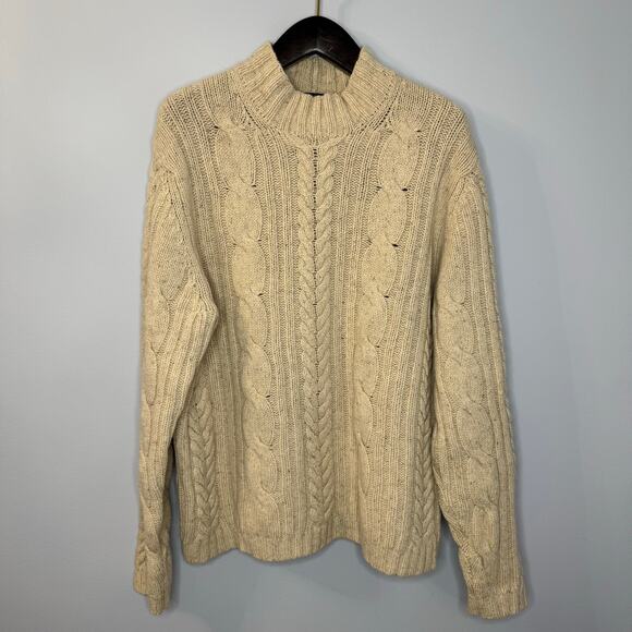 Brooks Brothers 346 Sweaters - Brooks Brothers Wool Heavy Cable Knit Fisherman High Neck Women’s L Cream